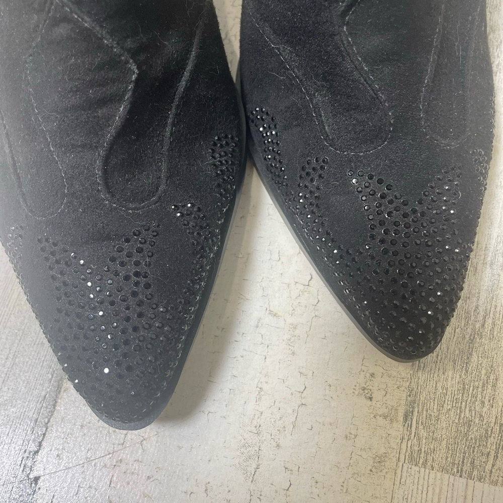Mya Black Pointed Toe Rhinestone Mules Block‎ Heel Slip On Flame Y2K Brazil sz 8 - Picture 7 of 7